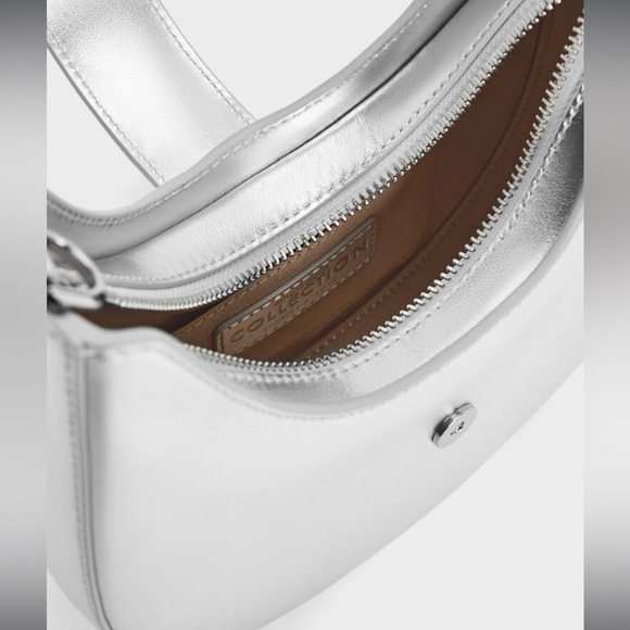 Gabine Metallic Leather Gem-Embellished Hobo Bag - Silver - Picture 3 of 9